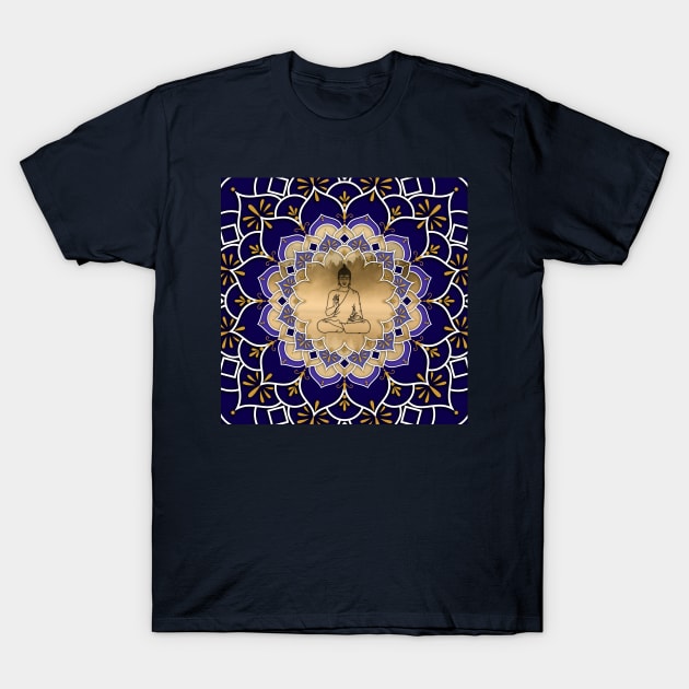 Golden and Purple Buddha Mandala T-Shirt by MandalaSoul